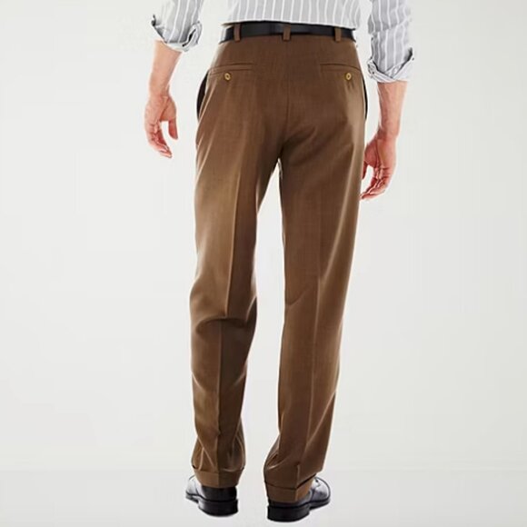 Haggar E-CLO Stria Mens Classic Fit Dress Pleated Pant , Khaki Sz 42x30 NWT - Picture 3 of 4
